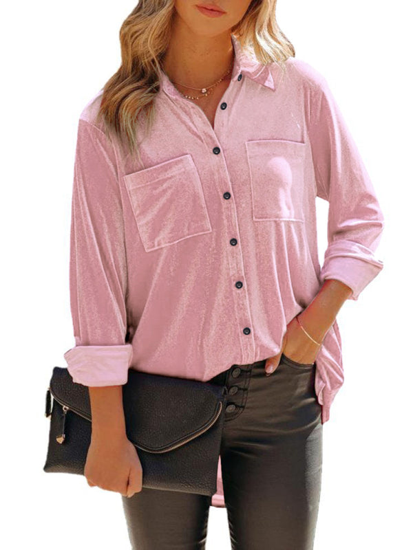 Women's Solid Color Long Sleeve Single Breasted Casual Top