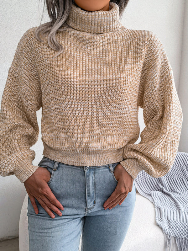 Women's lantern long sleeve high neck knitted sweater