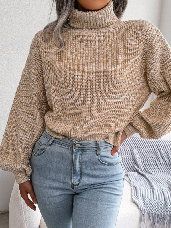 महिलाओं का लालटेन लंबी आस्तीन उच्च गर्दन बुना हुआ स्वेटर