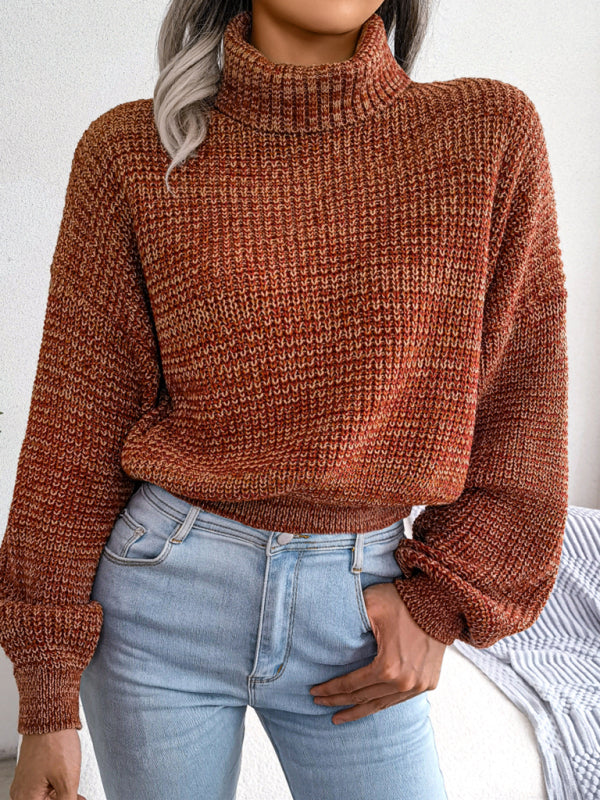 महिलाओं का लालटेन लंबी आस्तीन उच्च गर्दन बुना हुआ स्वेटर
