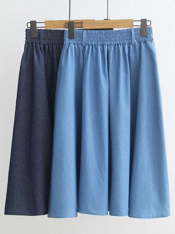 महिलाओं की उच्च कमर ठोस रंग मध्य लंबाई डेनिम स्कर्ट