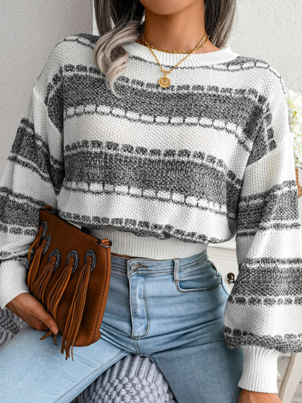 महिलाओं का फैशन कंट्रास्ट रंग लंबी आस्तीन बुना हुआ स्वेटर