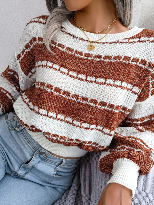 महिलाओं का फैशन कंट्रास्ट रंग लंबी आस्तीन बुना हुआ स्वेटर