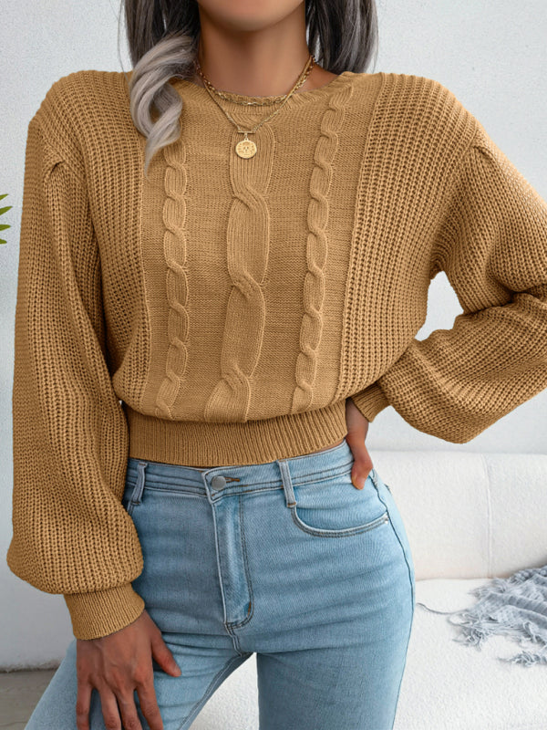 महिलाओं के लिए अवकाश तला हुआ आटा ट्विस्ट लालटेन आस्तीन कमर बुना हुआ स्वेटर