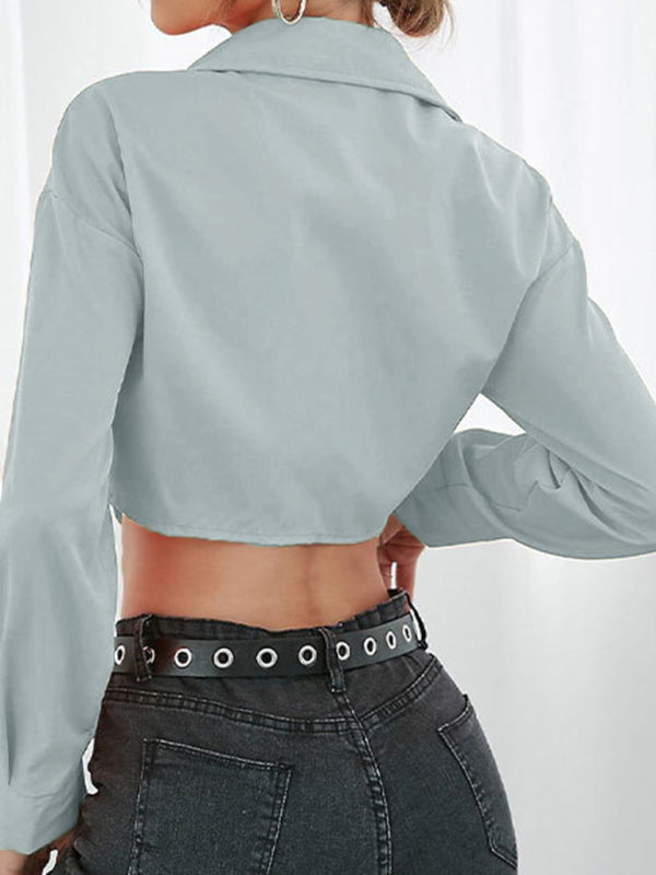 महिलाओं की अनियमित हेम लैपल सुरुचिपूर्ण लंबी बांह की शर्ट