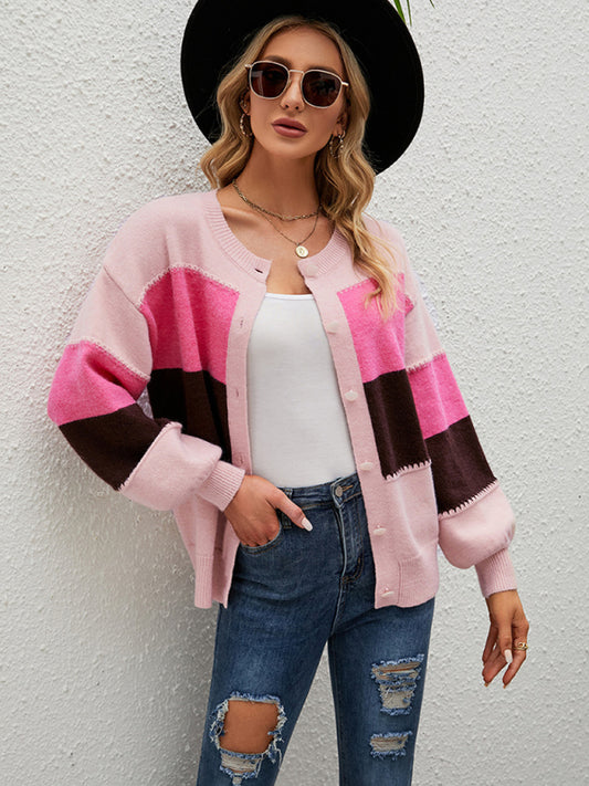 Women's Striped Colorblock Sweater Cardigan