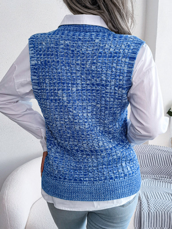 Women's color fried dough twist V-neck knitted sweater vest
