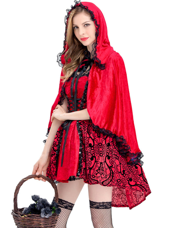 Halloween Jacquard Cape Little Red Riding Hood Costume Large