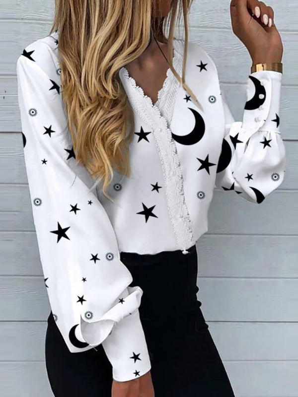 Women's Printed Lace Long Sleeve Top