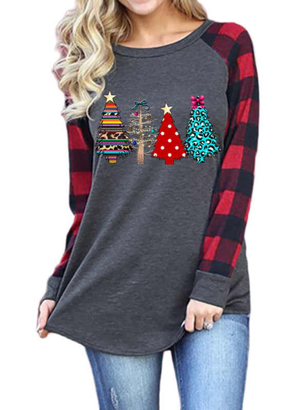 Christmas Tree Colorblock Raglan Sleeve Top