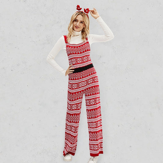Women's Christmas outfit knitted loose Christmas snowflake knitted jumpsuit