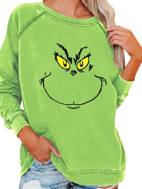 Women's Christmas Greg Grinch Print Long Sleeve Sweatshirt