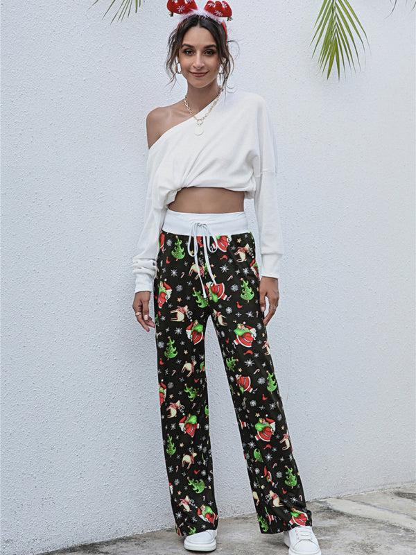 Women's loose laced Christmas print pants