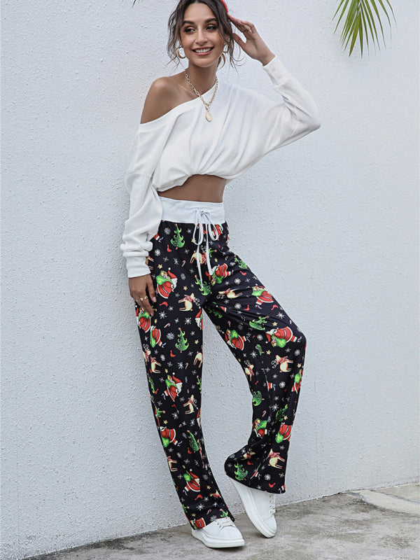 Women's loose laced Christmas print pants