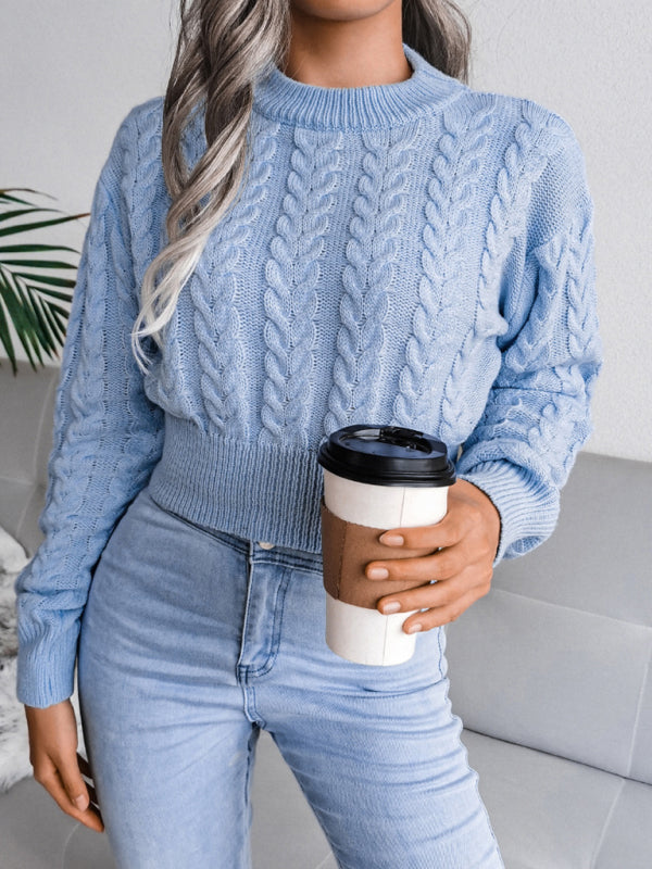Women's Dropped Sleeves Twisted Waist Knit Crop Sweater