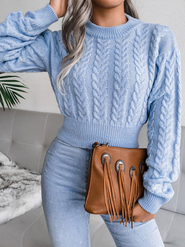 Women's Dropped Sleeves Twisted Waist Knit Crop Sweater