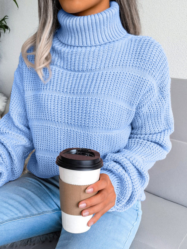Women's Turtleneck Drop Shoulder Sleeves Casual Sweater