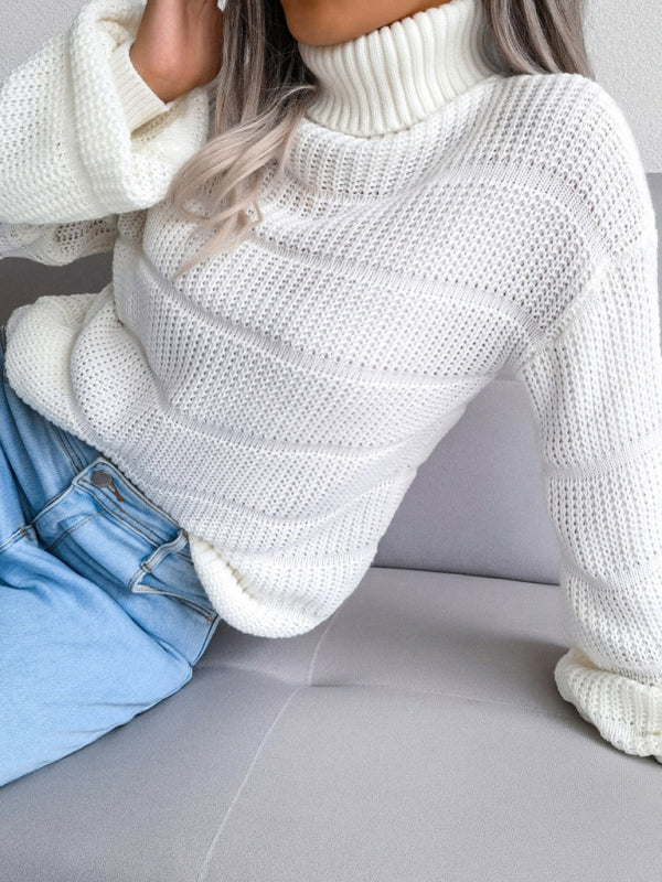 Women's Turtleneck Drop Shoulder Sleeves Casual Sweater