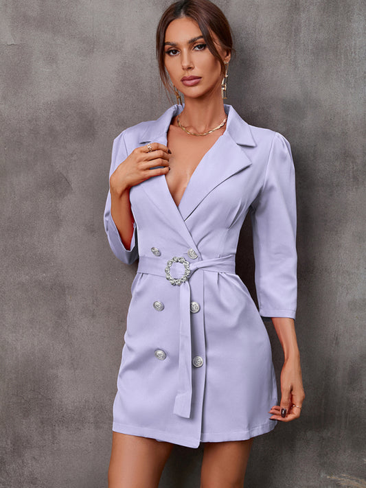 महिलाओं के लिए बटन टाई सूट ड्रेस (बेल्ट के साथ)