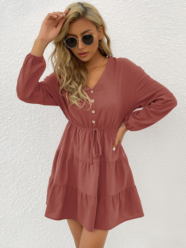 Women's button decorated pullover casual dress