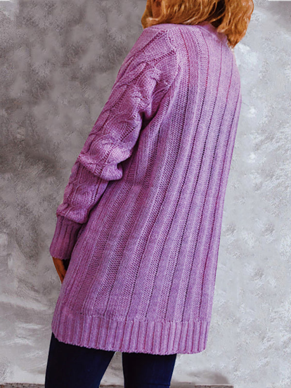 Single Breasted Twist Pocket Long Sleeve Knit Sweater Cardigan