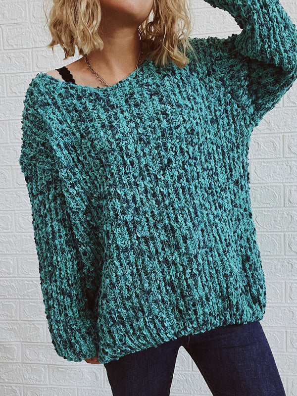 V-Neck Drop-Shoulder Sleeve Knit Sweater