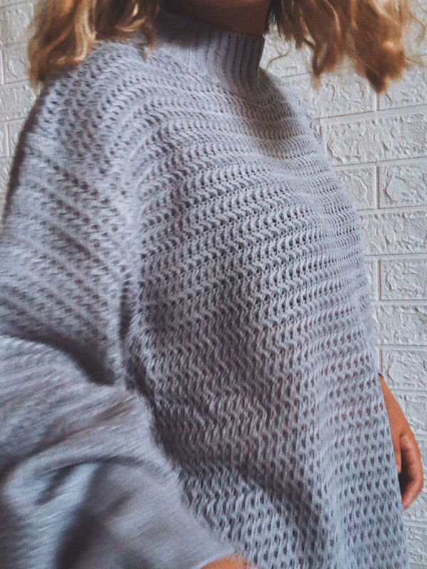 Casual Half Turtleneck Drop Sleeve Knit Sweater