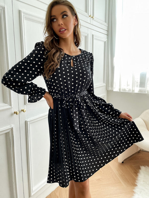 Women's long-sleeved comfortable polka dot dress