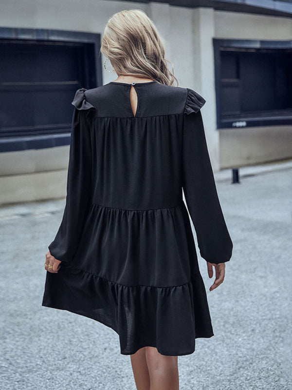 Women's explosion long-sleeved black dress