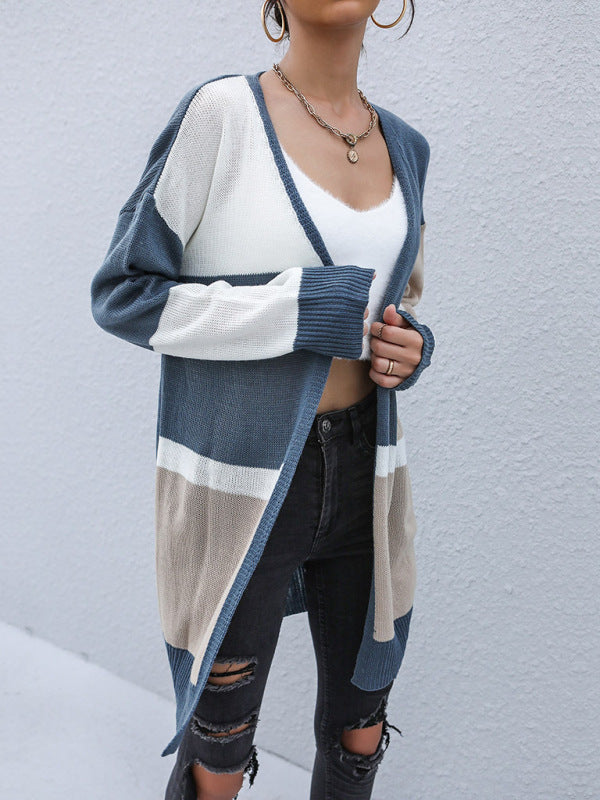 Women's color blocking knitted cardigan