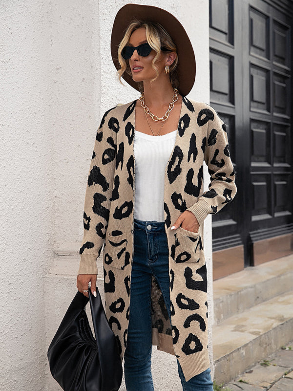 Leopard print women's sweater cardigan