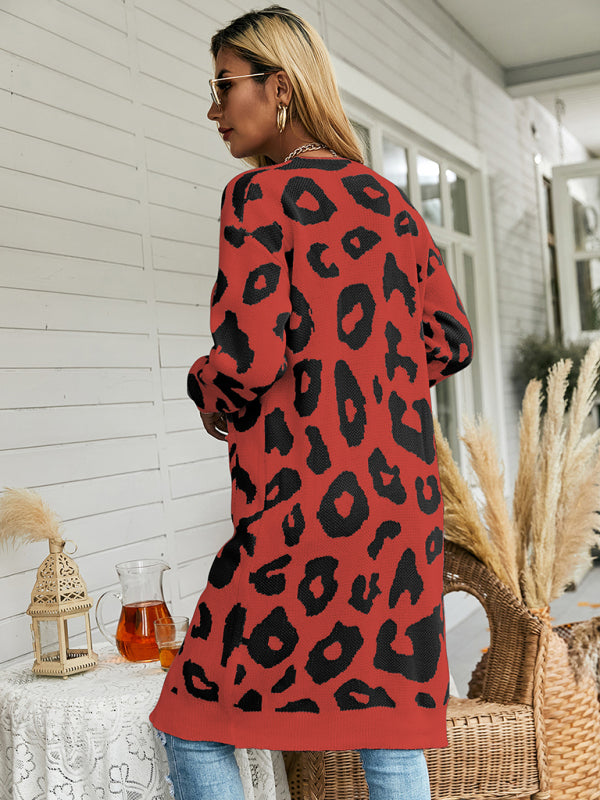 Leopard print women's sweater cardigan