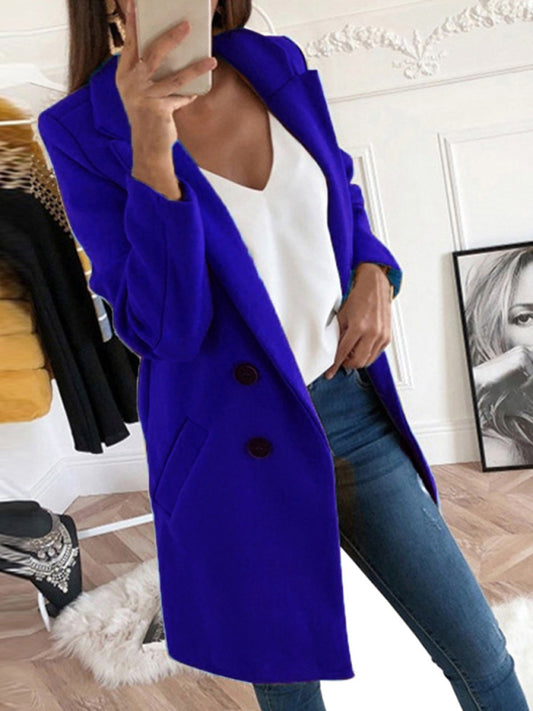 Double-breasted solid color collar slim fit women's windbreaker coat