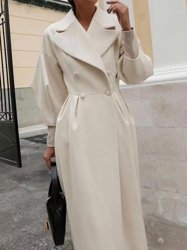 बड़े लैपेल और लंबे कोट के साथ रेट्रो कोर्ट शैली लालटेन आस्तीन ऊनी कोट