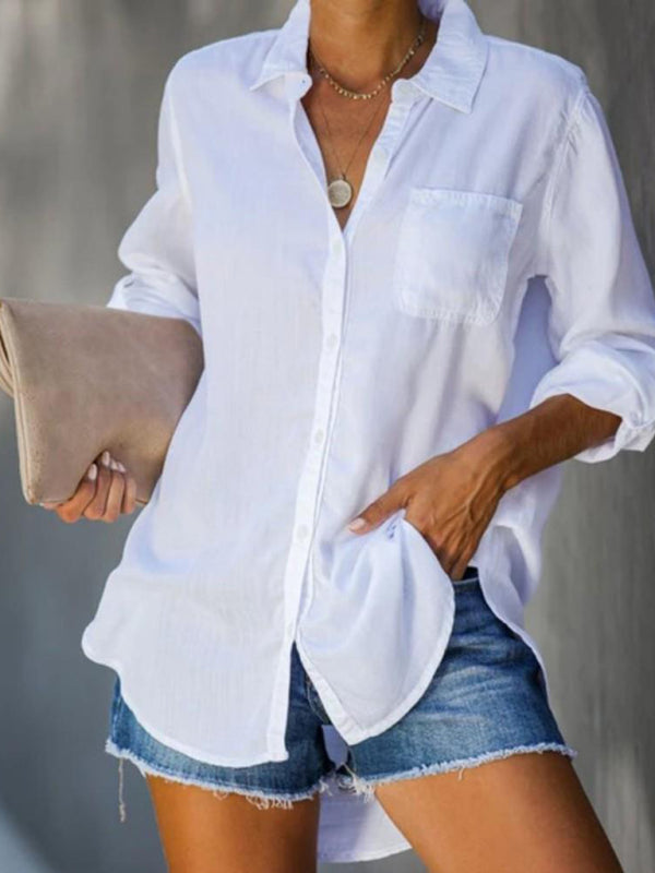 Solid Color Large Size Casual Loose Breasted Shirt
