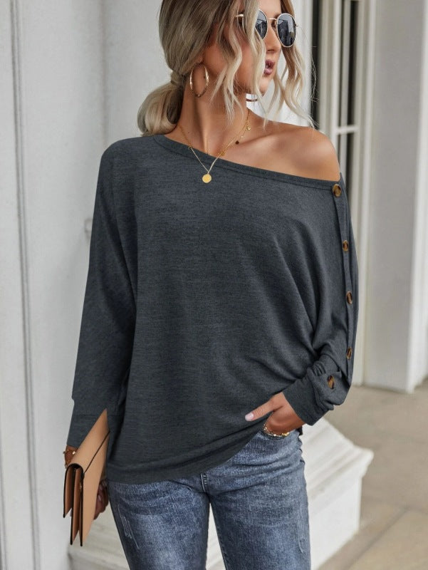 Simple and Comfortable Button Long Sleeve T-Shirt