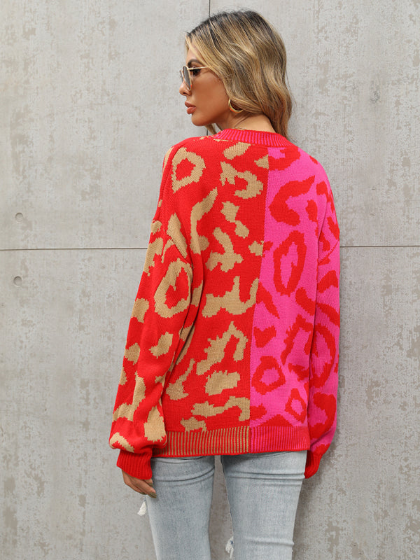 Single Breasted Leopard Print Oversized Knit Cardigan