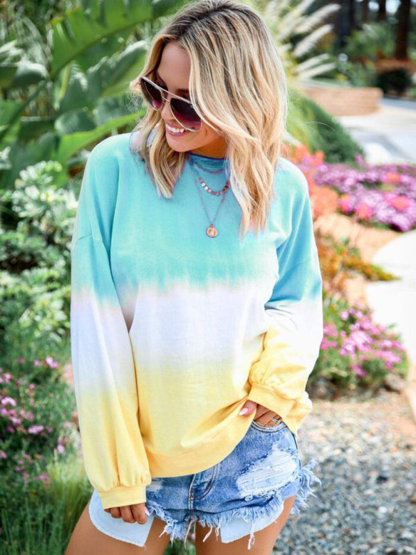 Women's Rainbow Gradient Printed Long Sleeve Sweatshirt