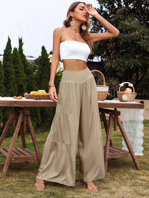 Casual wide-leg cotton high-waist loose trousers