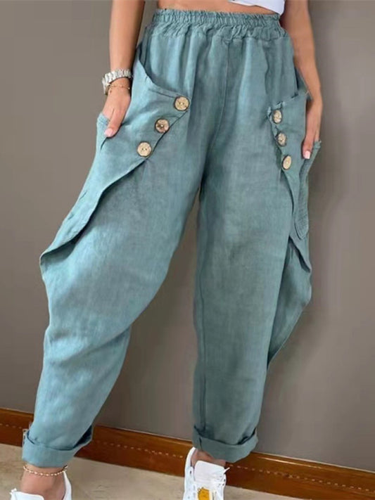 Casual Pocket Button Waist Casual Trousers