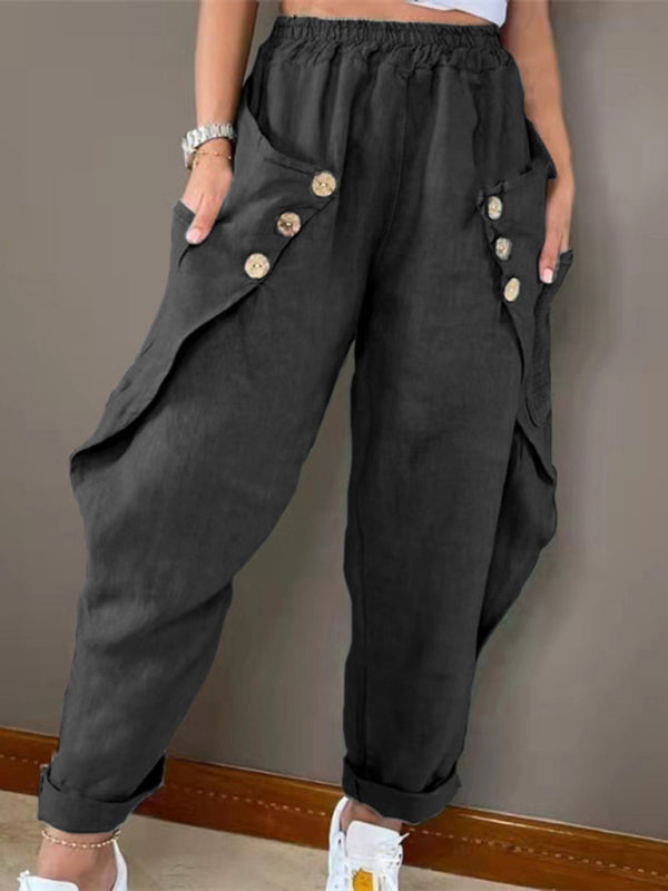 Casual Pocket Button Waist Casual Trousers