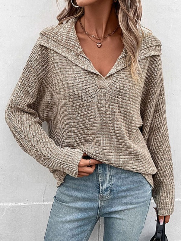 Women's Solid Color Long Sleeve Lapel Sweater
