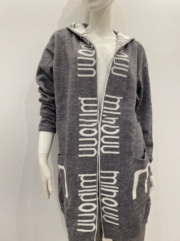 Mid-length letter hooded knitted cardigan