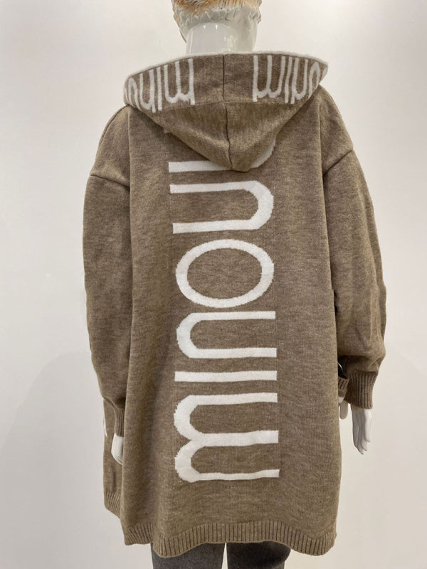 Mid-length letter hooded knitted cardigan