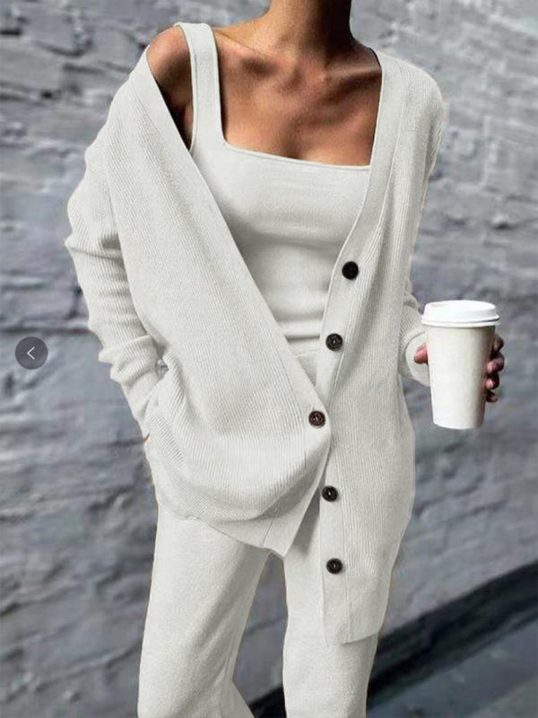 Women's solid color casual knitted three-piece set