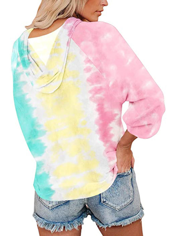 Ladies Tie Dye Gradient Color Hooded Sweatshirt