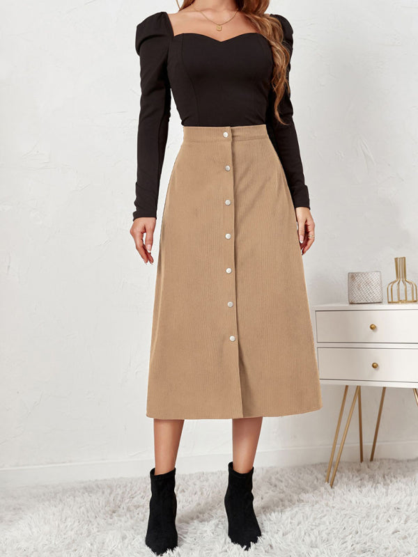 Corduroy Single Breasted High Waisted Skirt