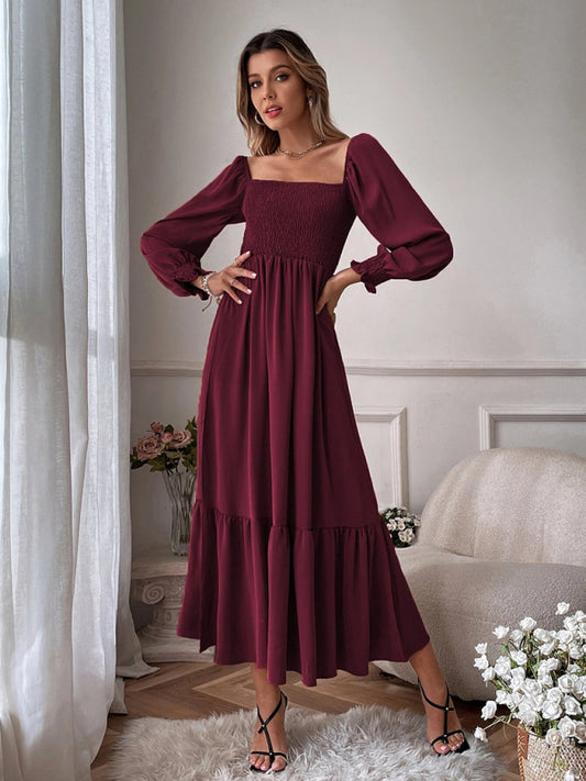 Hollow Outer Neck Long Sleeve Pullover Dress