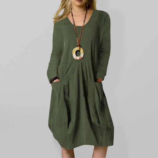 Loose Casual Long Solid Color Pocket Dress