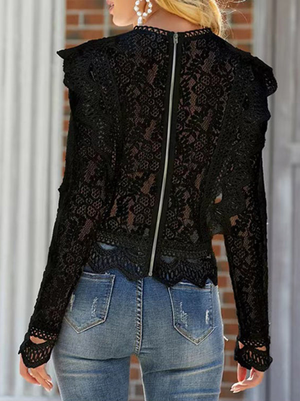 Hollow lace long-sleeved fresh and sweet beauty top